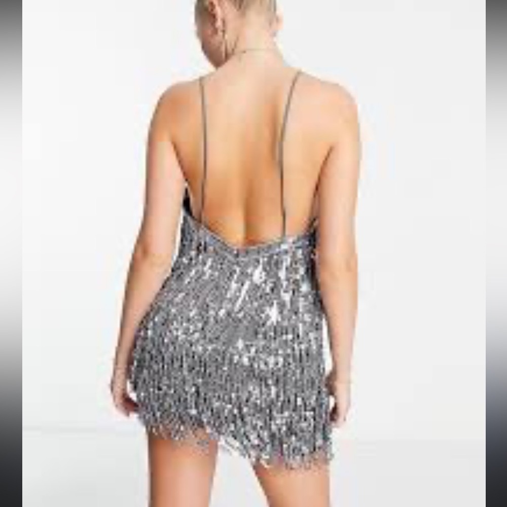 NWT Pull&Bear Disco Cocktail Party Sequin Silver Mini Dress S - Picture 2 of 7